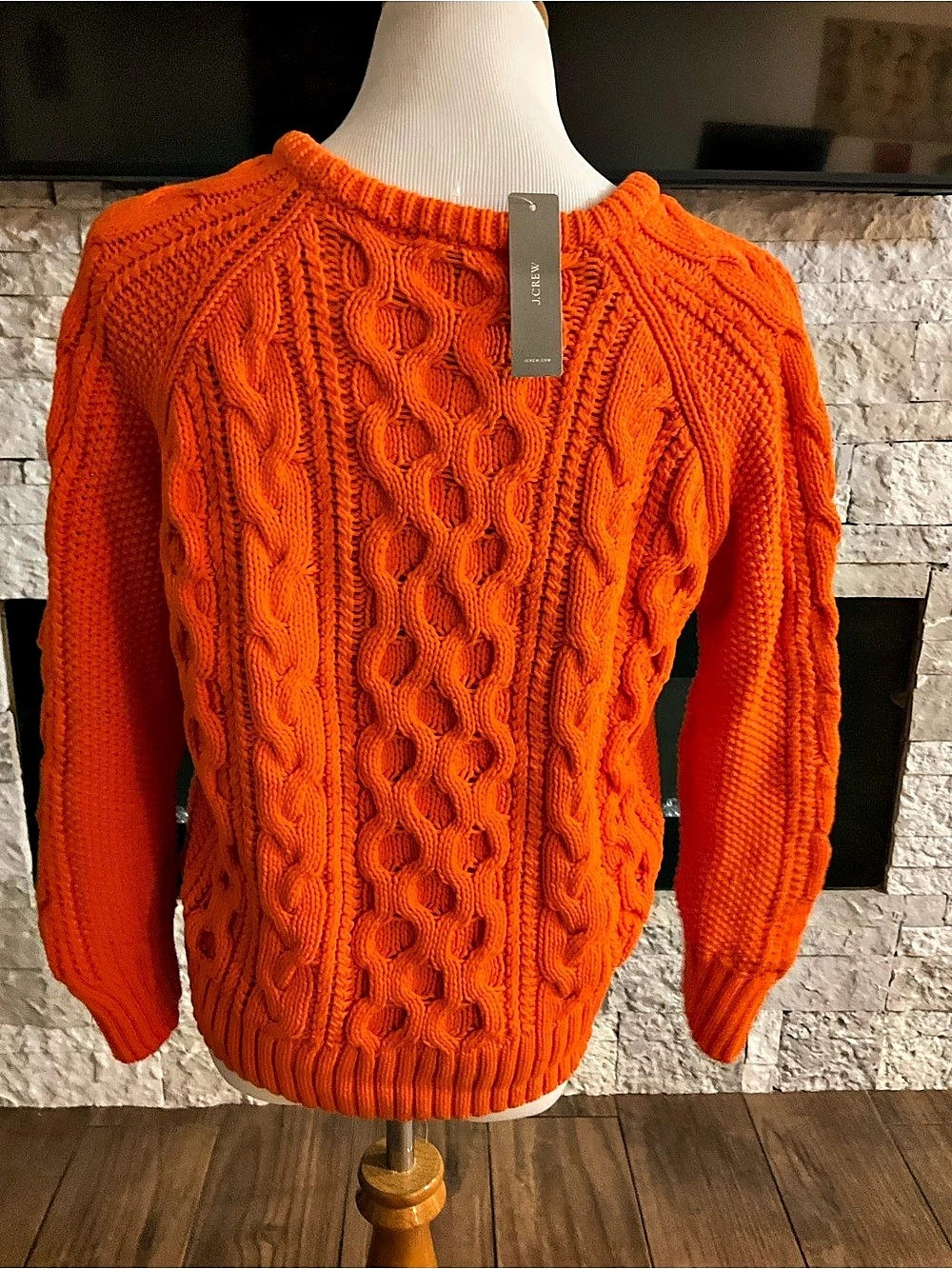J.Crew Diagonal cable-knit crewneck sweater Orange Large